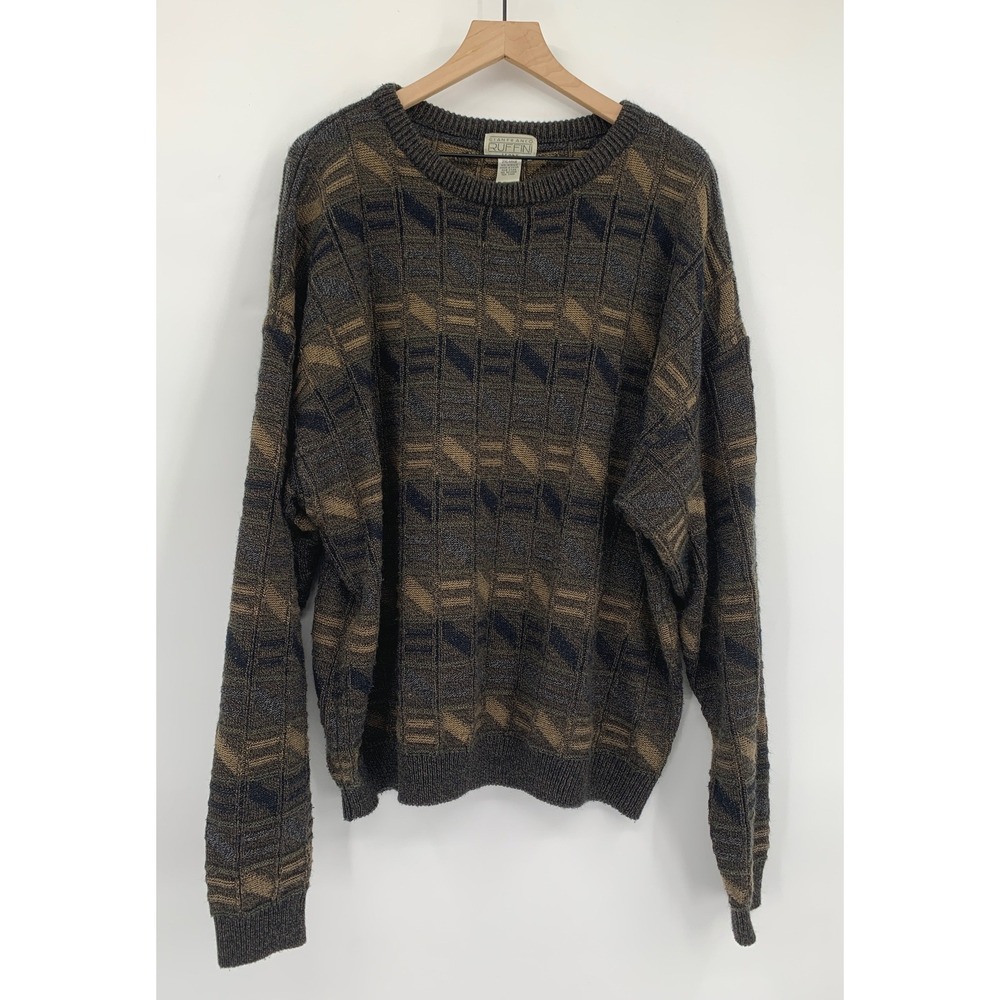 Vintage Gianfranco Ruffini Sweater Mens 2XL Brown Textured Knit Crosby Grandpa